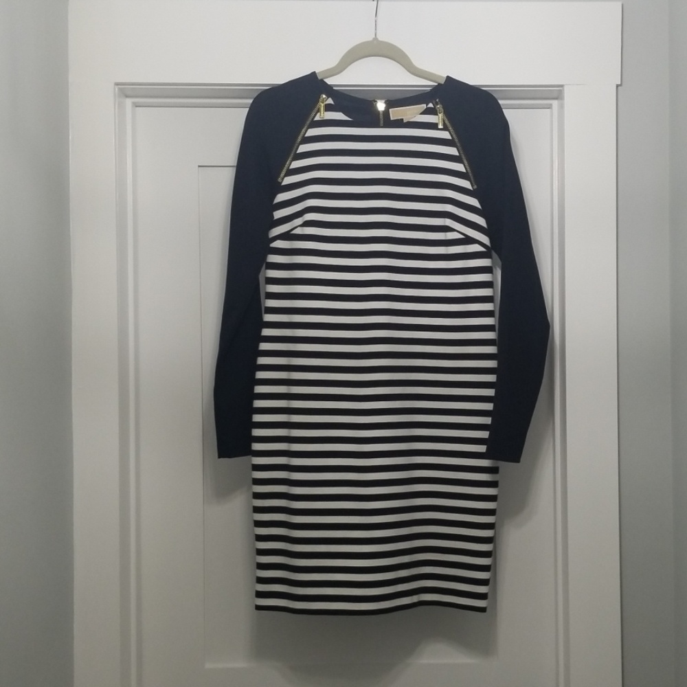 Michael Kors Navy and White striped mini dress